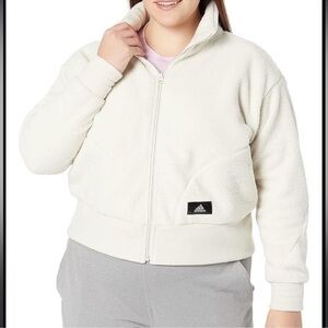 adidas Sportswear glitter shine badge fleece jacket in off white size 2X